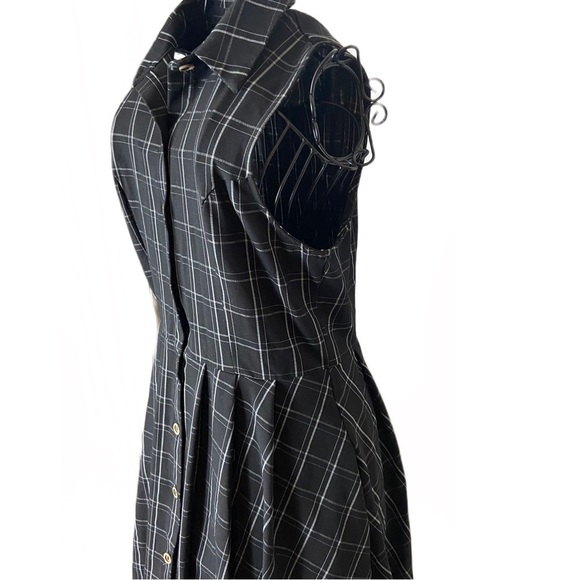 Fleet/ModCloth Dark Plaid Button Up Sleeveless Dress Dark Academia Style Size L - Picture 4 of 11